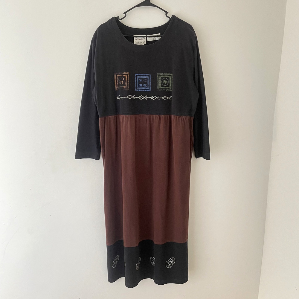 Y2K Patchwork Maxi‎ Dress Earthy Boho Artsy Prairie Cottagecore 90s Vibes L